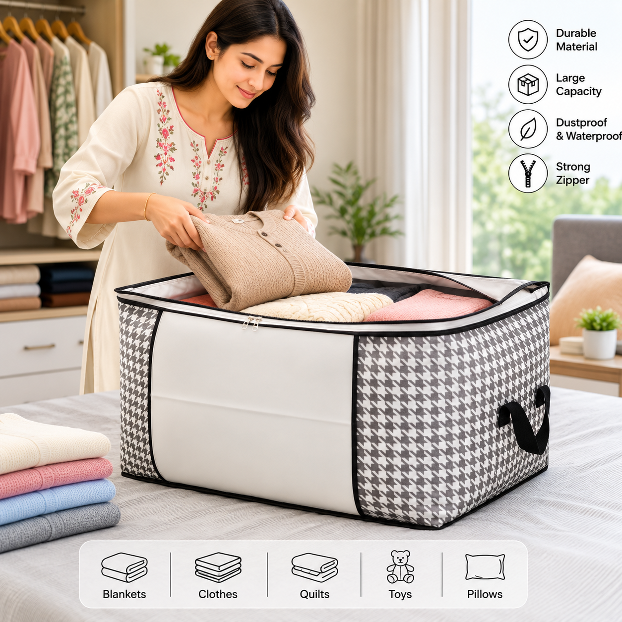 Premium Printed Quilt & Cloth Storage Bag