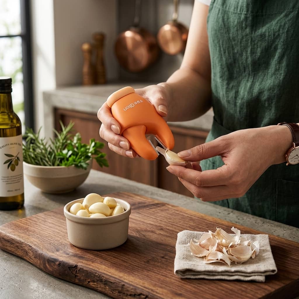 Multi-functional Kitchen Garlic Peeler with Scraper