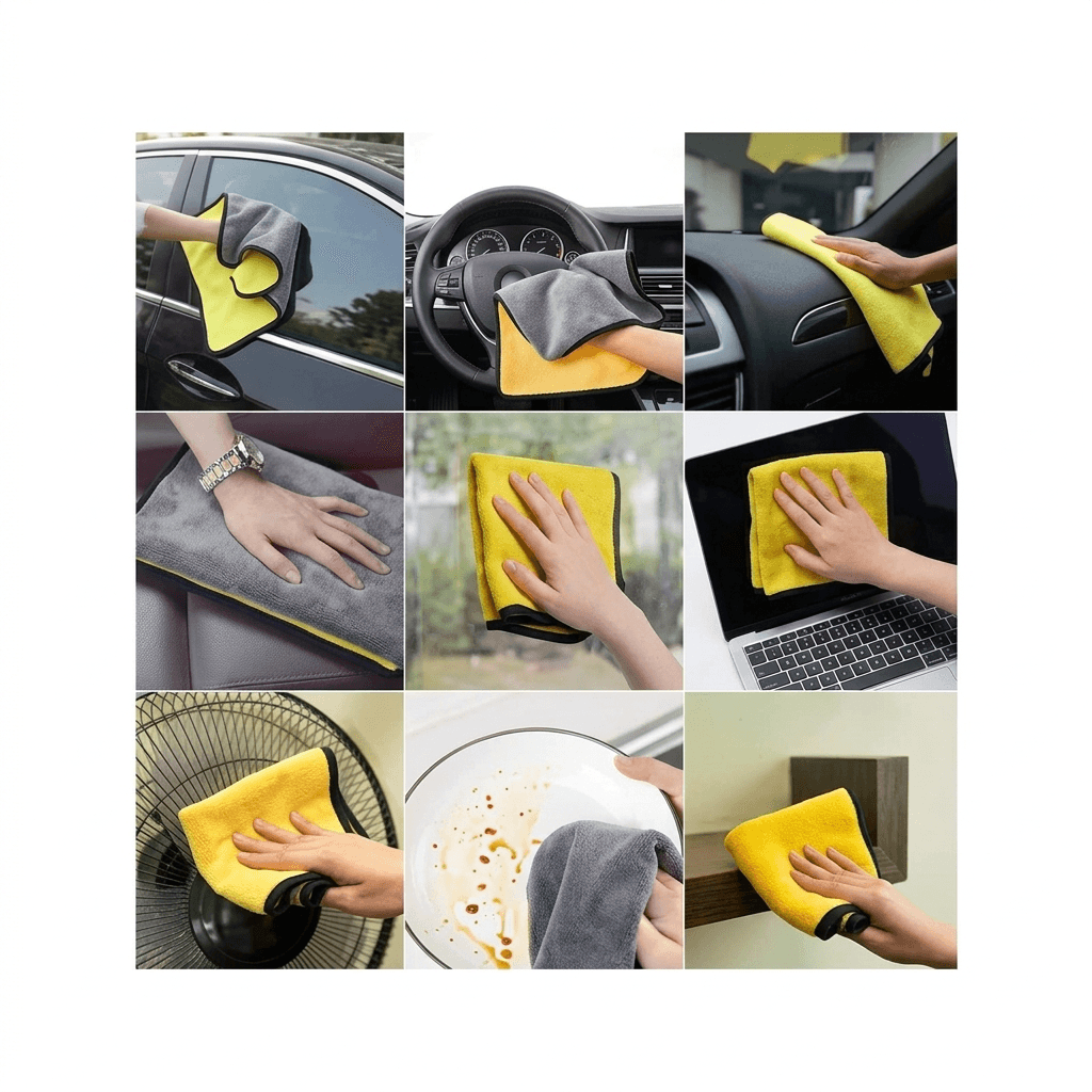 Microfiber Cleaning Towel (Car/Bike Wash Cloth), dual-side, yellow/green/blue