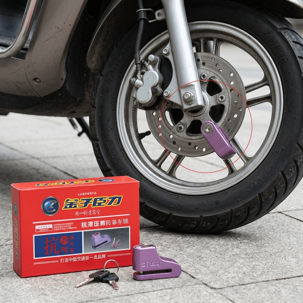 Chinese Disc Brake Lock (anti-hydraulic shear), chrome, with 2 keys