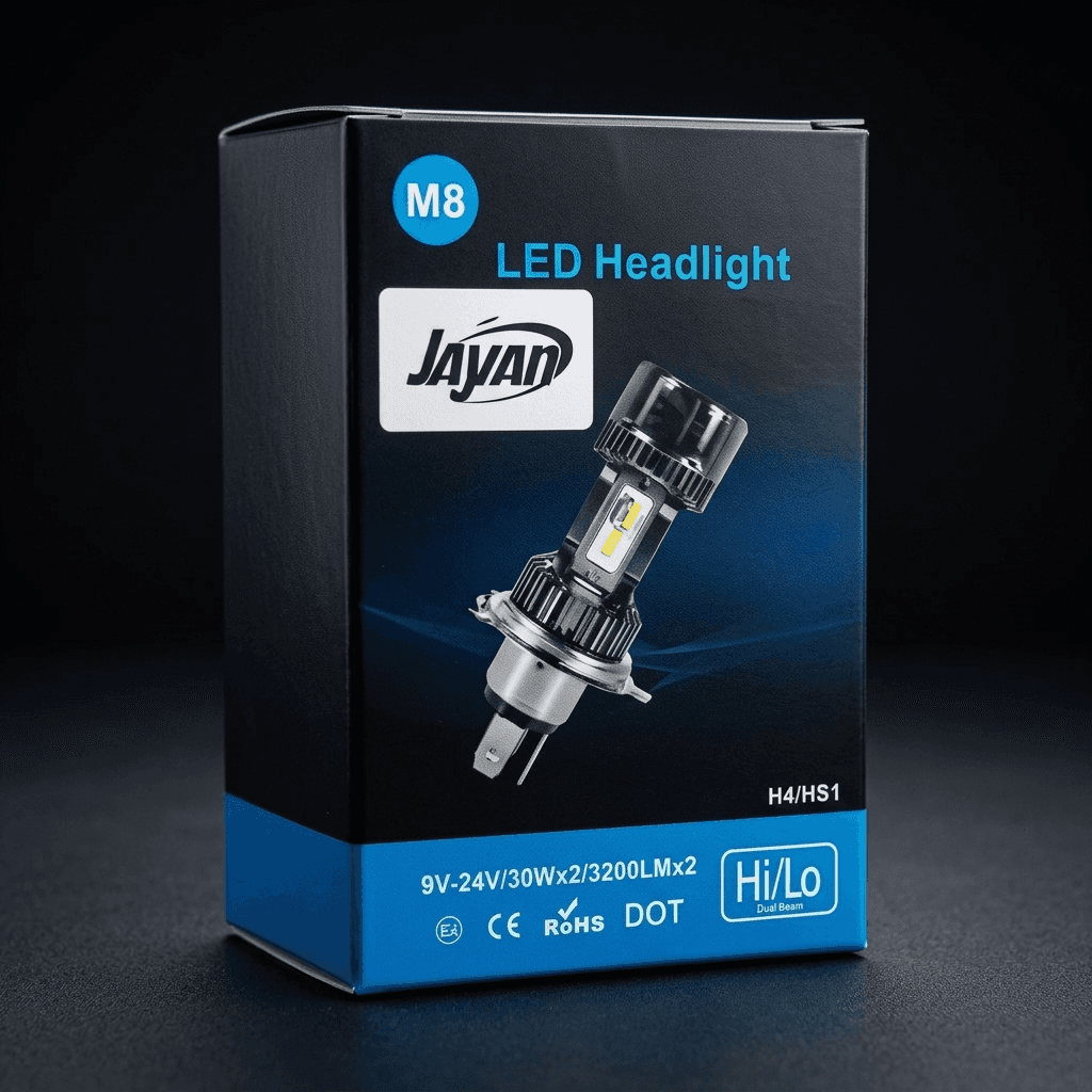 Jayan M8 LED Headlight Bulb, H4/HS1, Hi/Lo dual beam, 12-24V, 30Wx2, 3200LMx2