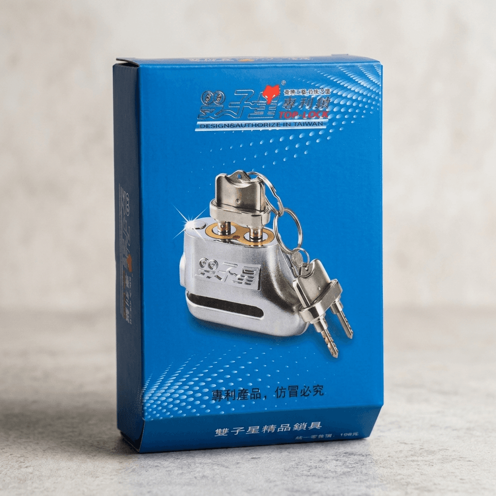 Top-Lock Disc Brake Lock (Taiwan design), chrome, with 2 keys