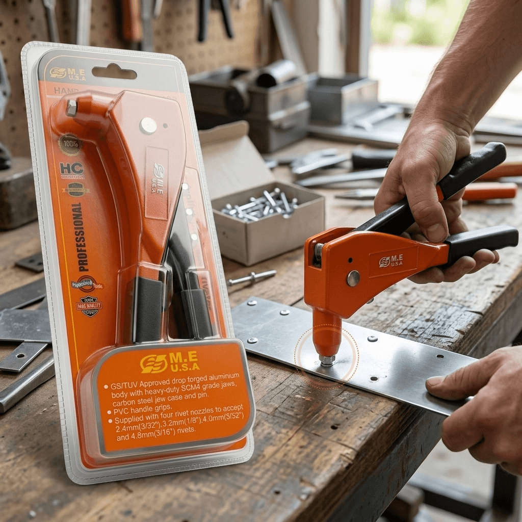 M.E U.S.A Hand Riveter  Professional, with 4 rivet nozzles