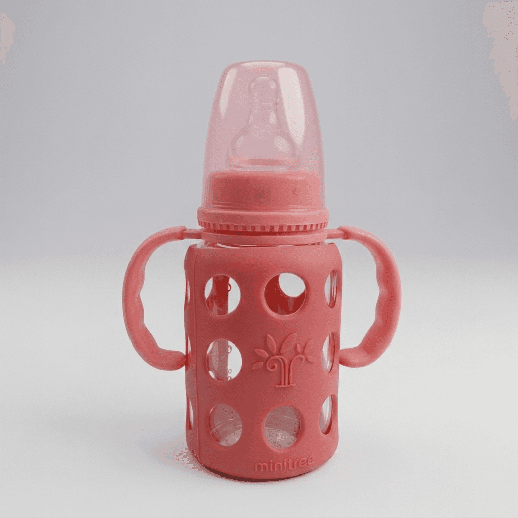 Minitree Glass Regular-Neck Feeding Bottle with Handle (120ml)