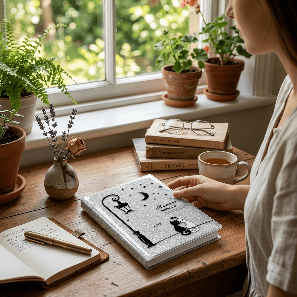 silver glitter notebook