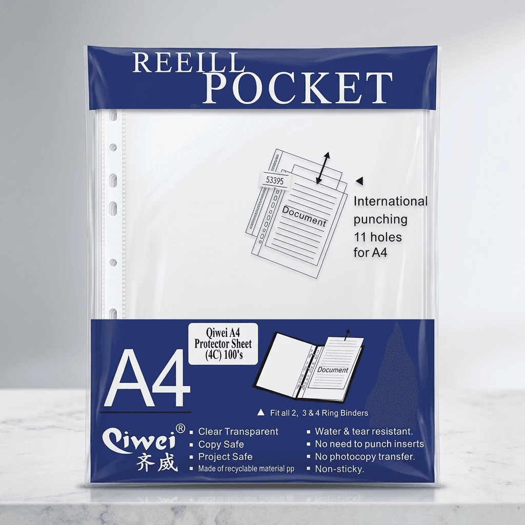 Qiwei A4 Refill Pockets -punch pockets