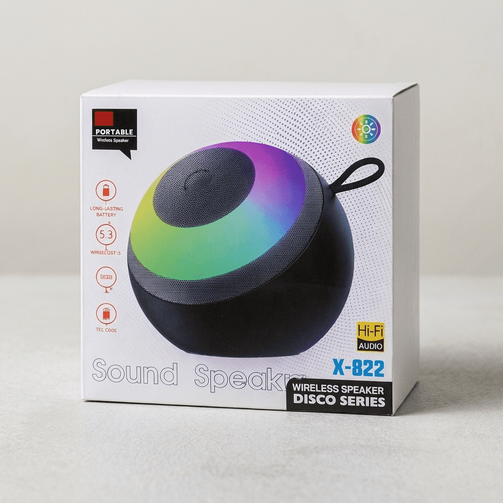 X-822 Bluetooth, USB, TF Card & FM Radio Supported Deep Bass RGB Colorful Lighting Wireless Speaker