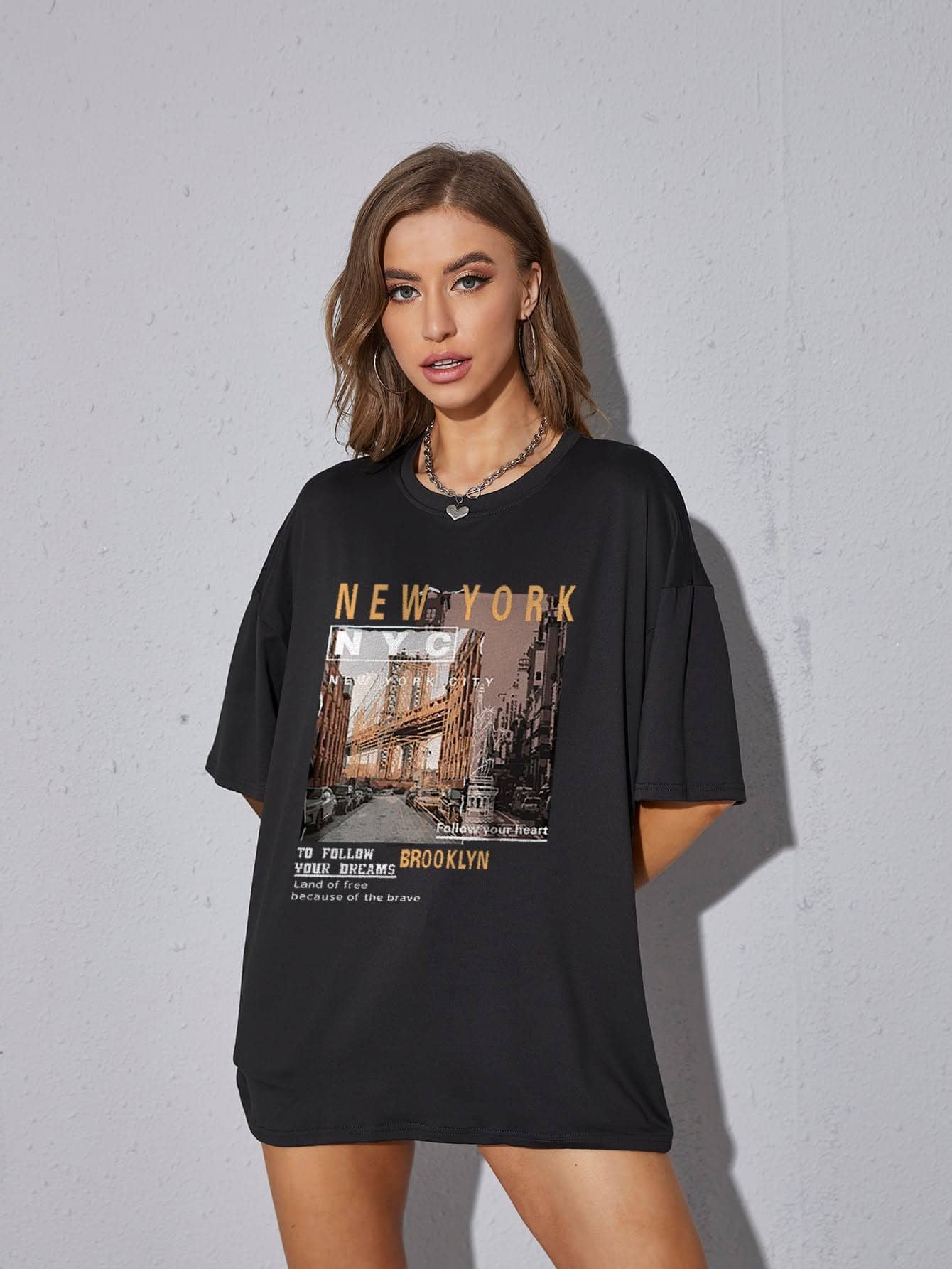 Women's Graphic Cotton Drop Shoulder Oversized T Shirt