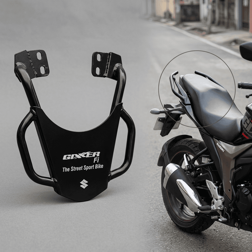 Suzuki Gixxer FI Rear Grab Rail / Back Carrier Rack, Black Steel