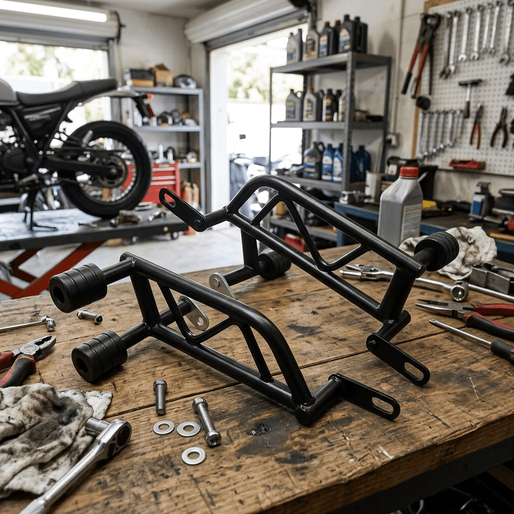 Black Bumper (Crash Guard) Set, steel frame with rubber stoppers