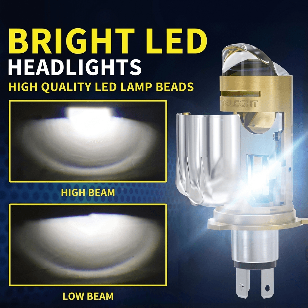 RTD LED Motorcycle Headlamp (projector type, gold body)