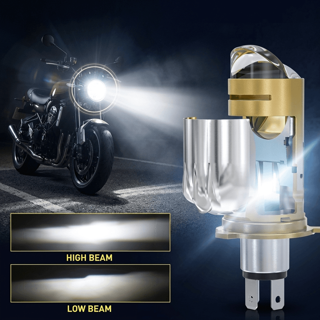 RTD LED Motorcycle Headlamp (projector type, gold body)