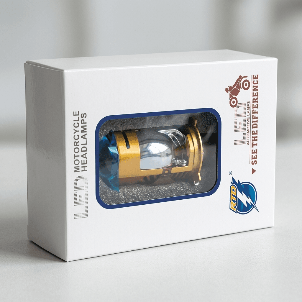 RTD LED Motorcycle Headlamp (projector type, gold body)