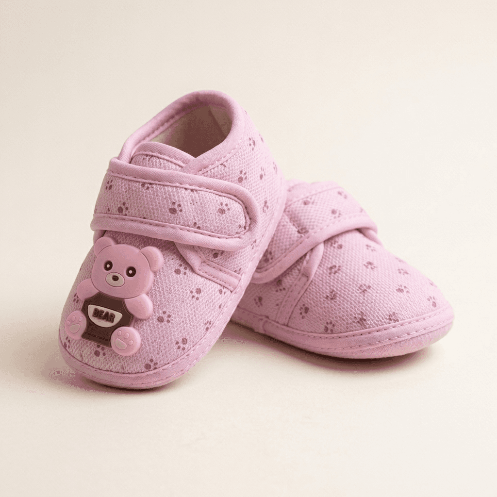 Baby Soft Sole Shoes (pink, bear design, size 13)