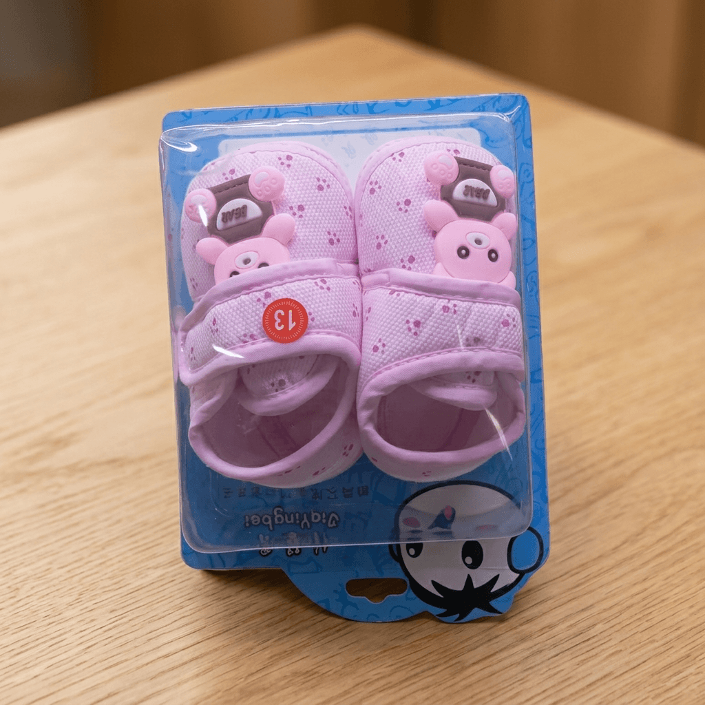 Baby Soft Sole Shoes (pink, bear design, size 13)