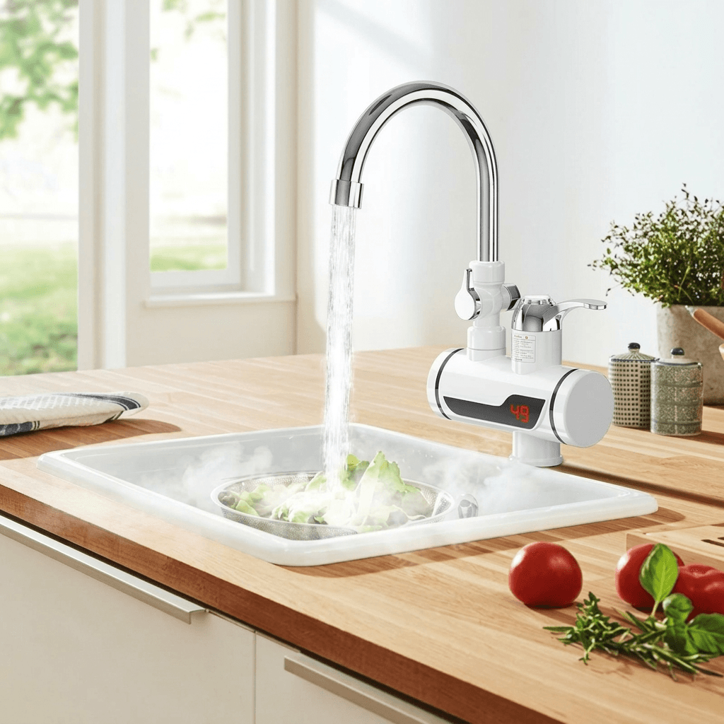 Temmax RX-008 Instant Electric Heating Water Faucet with a digital temperature displa