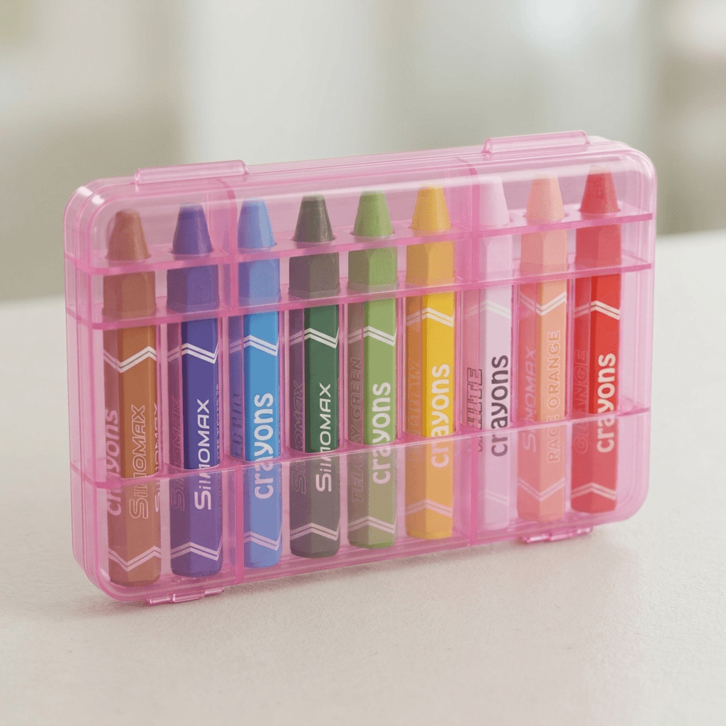 Set of Doms Wax Crayons arranged in a clear plastic case - 12pcs