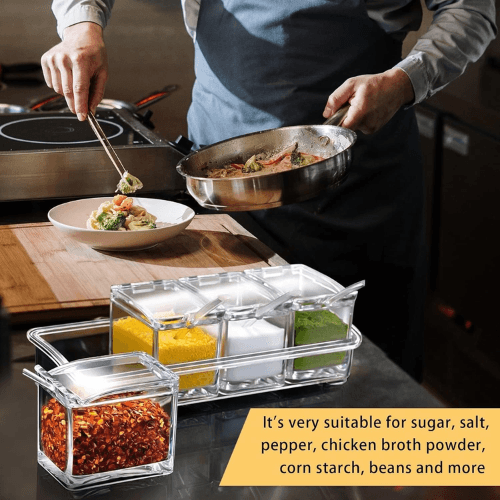 4 Spice Crystal Seasoning Box for Kitchen 4pcs Spice Rack Transparent Crystal Seasoning Box With Spoons Galaxy Paradise