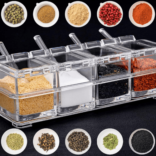 4 Spice Crystal Seasoning Box for Kitchen 4pcs Spice Rack Transparent Crystal Seasoning Box With Spoons Galaxy Paradise