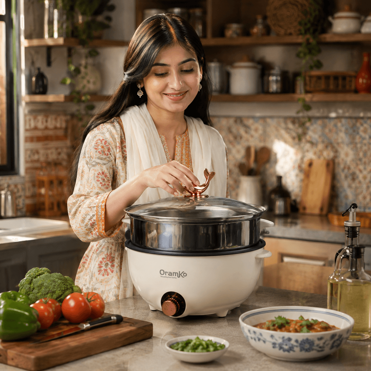 Oramko 6.5L Electric Cooking Pot - 1200w - multi colour