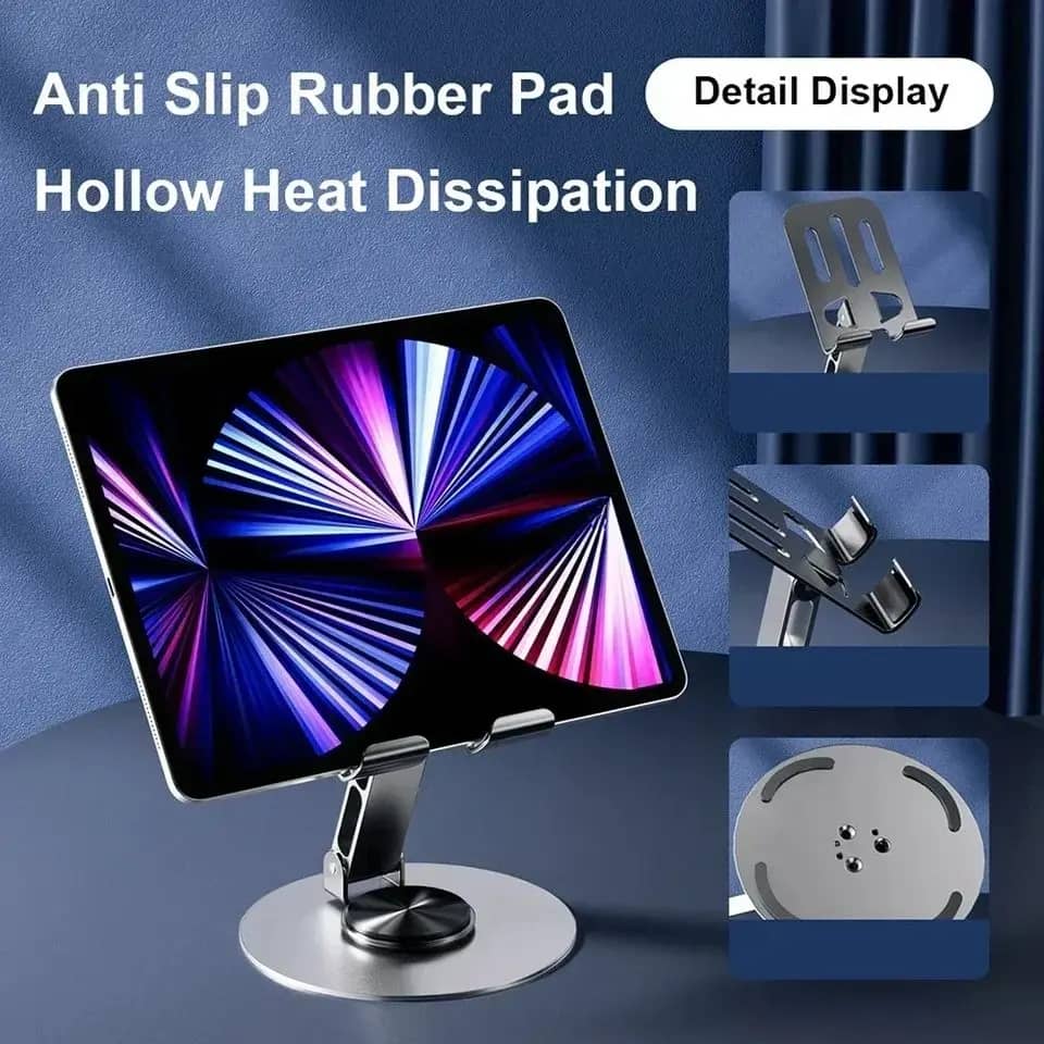 360° Rotating Full Metal Phone & Tablet Stand – Aluminum Alloy Adjustable Desktop Holder for Mobile Devices