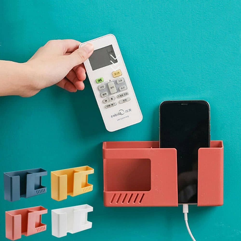Wall Mounted Phone 2 in 1 and Remote Holder Punch Free Multifunctional Storage Rack Organizer for Home Office