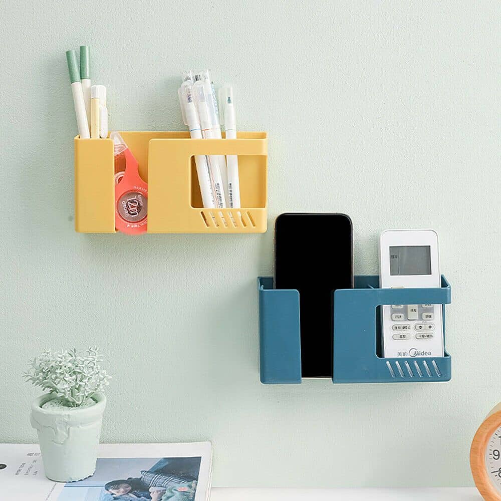 Wall Mounted Phone 2 in 1 and Remote Holder Punch Free Multifunctional Storage Rack Organizer for Home Office