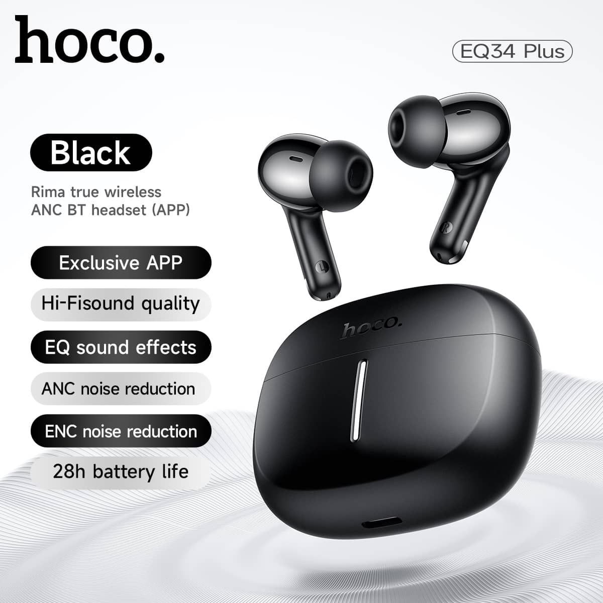Hoco EQ34 Plus True Wireless ANC+ENC Noise Reduction App Control Bluetooth Earphone
