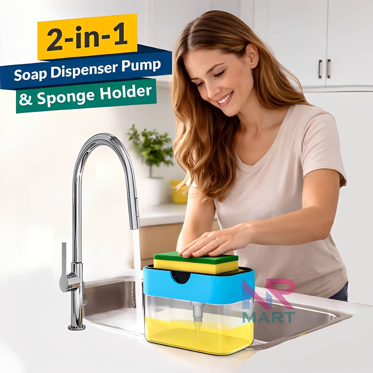 2-in-1 Liquid Soap Dispenser with Sponge Holder – Hand Press Kitchen Soap Pump