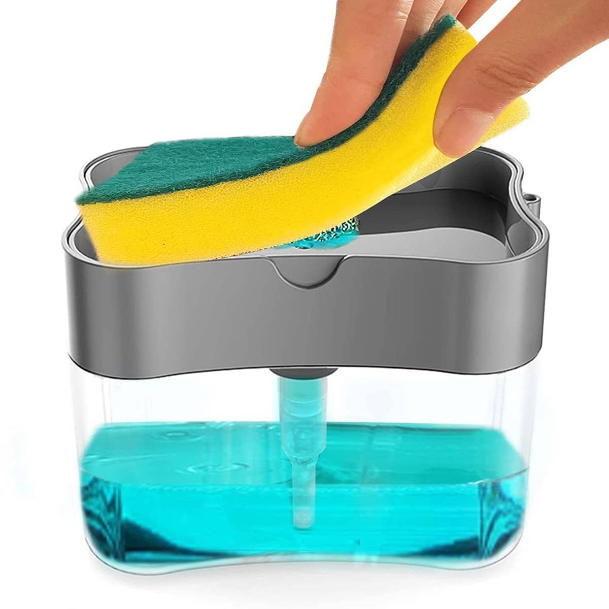 2-in-1 Liquid Soap Dispenser with Sponge Holder – Hand Press Kitchen Soap Pump